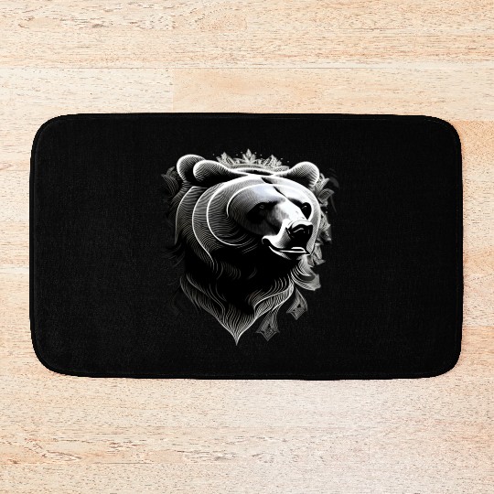 Dark muzzle black and white Bath Mats Russian Ornam.