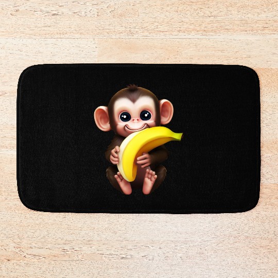 Chimpanzee with Banana - Monkey Lover Design Bath Mats