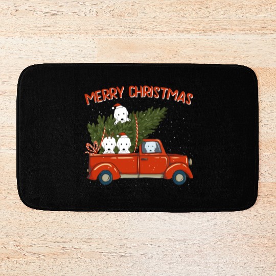 Great Pyrenees Xmas Vintage Red Pickup Bath Mats
