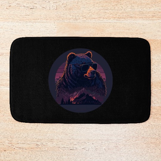 Stylish synthwave Bear Bath Mats