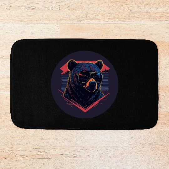Synthwave Bear art Bath Mats
