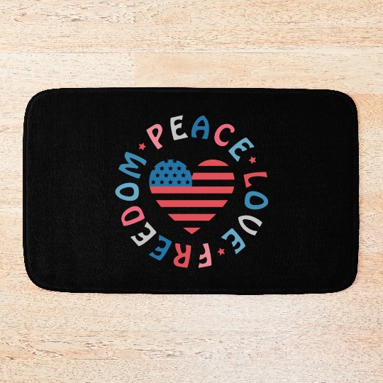4th of July; USA; America; freedom; peace; love Bath Mats