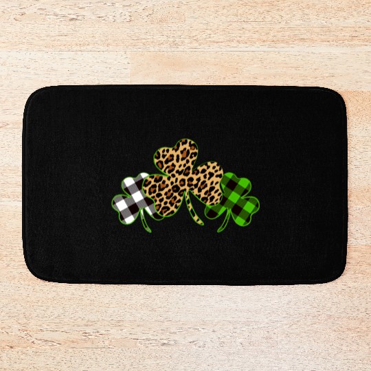 St Patricks Day Leopard Print Plaid Shamrock Bath Mats
