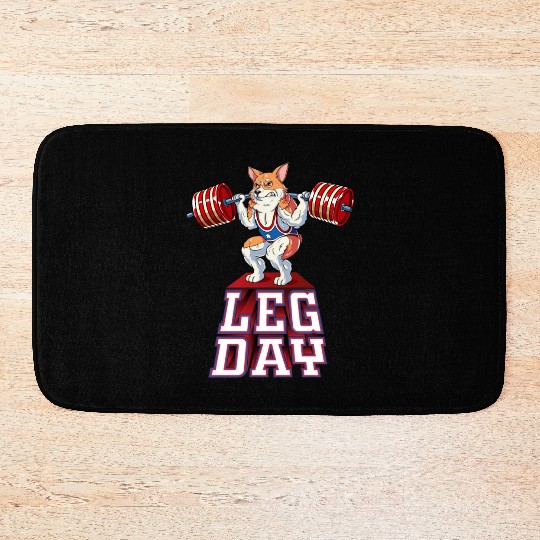Leg Day Corgi Weight Lifting Squat Gym Bath Mats