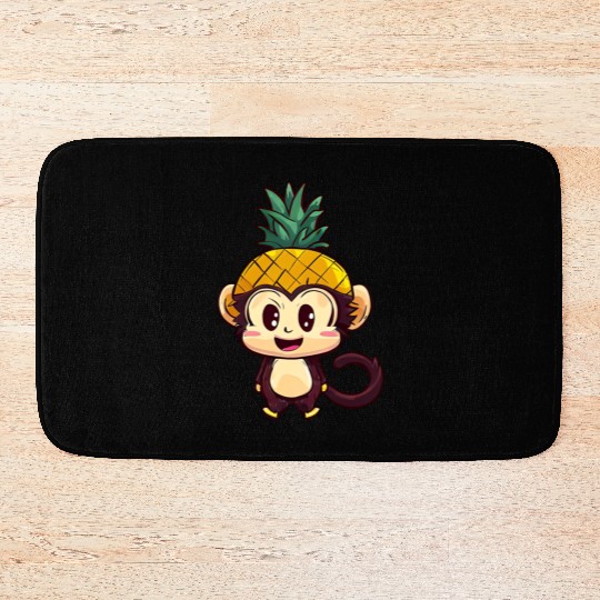 Tropical monkey with pineapple helmet Bath Mats
