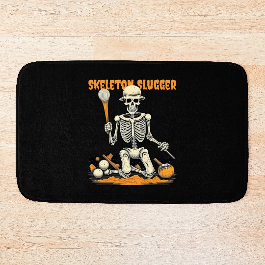 Skeleton Slugger Halloween Bath Mats