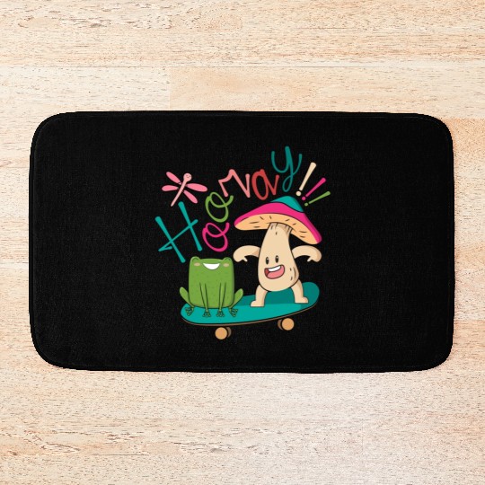 Sweet Frog Skateboarding With A Mushroom Bath Mats