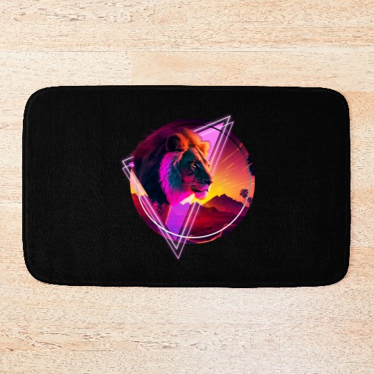 Synthwave desert Lion Bath Mats