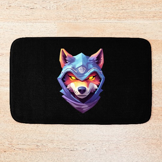 Hooded Alpha Wolf Ninja: Leader of the Night Bath Mats