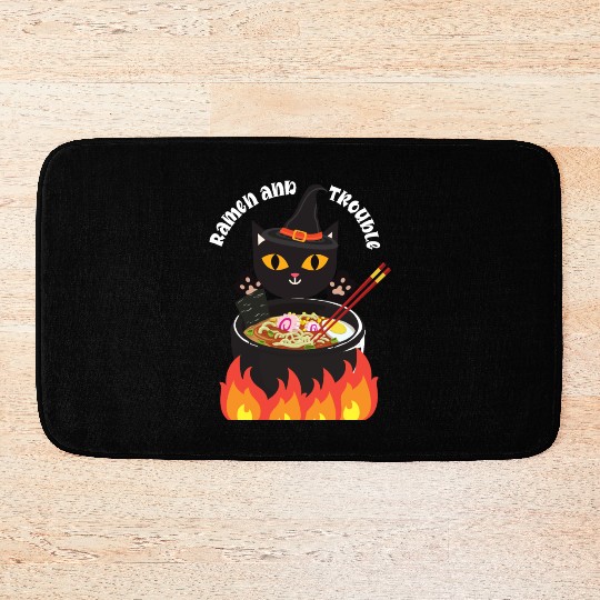 Halloween Black Cat, Ramen and Trouble Bath Mats