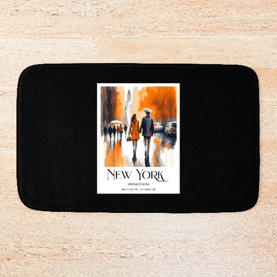 Watercolor painting loving couple in New York City Bath Mats