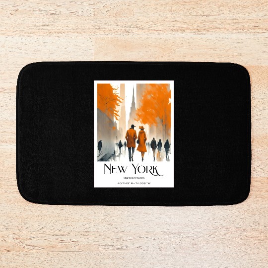 Watercolor painting loving couple in New York City Bath Mats