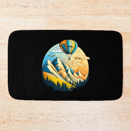 Hot air balloon over the mountains Bath Mats