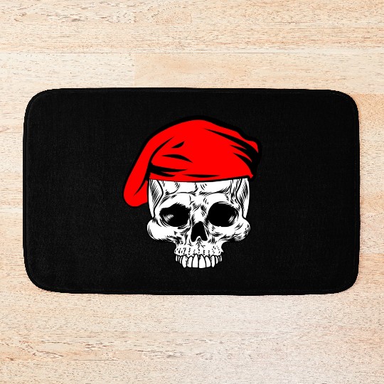 Skeleton skull red beret military army, logo milit Bath Mats