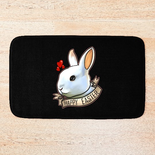 Realistic Happy Easter Bunny Head With Hearts On Bath Mats