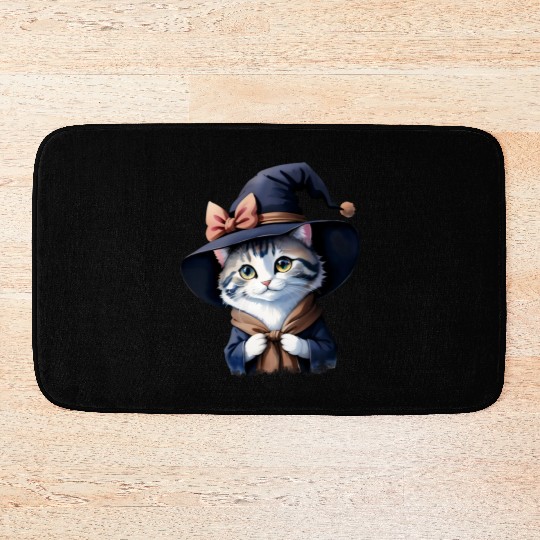 Cute Watercolor Witch Cat Bath Mats