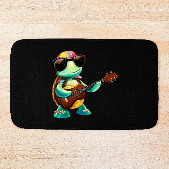 Tropical turtle with guitar Bath Mats