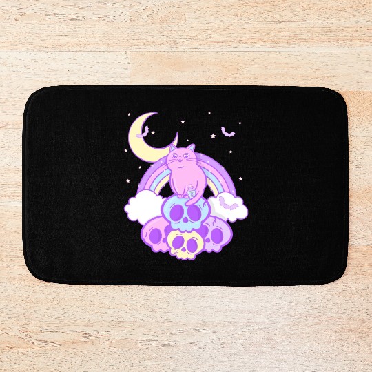 Pastel Goth Cat Skull Lover Cute Gothic Yami Bath Mats