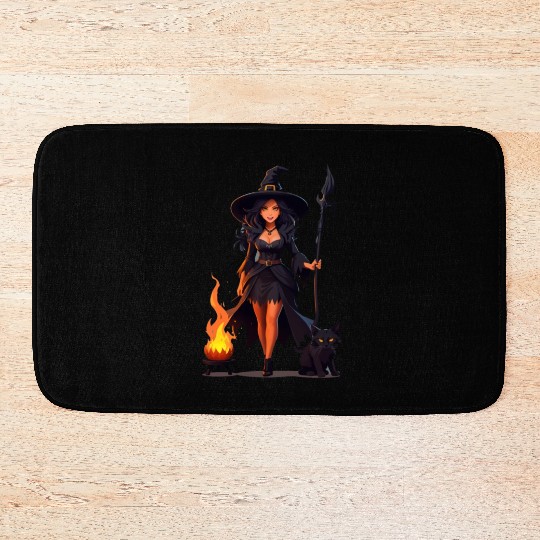 The evil witch and her black cat Bath Mats