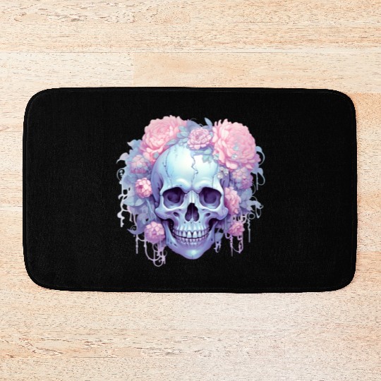 Pastel Goth Floral Skull Bath Mats