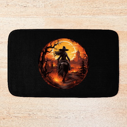 Witchy Cowgirl Riding off into the Full Moon Bath Mats