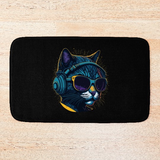 Cool Sunglasses Headphone Galaxy Cat Bath Mats