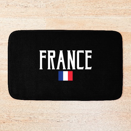 France Flag White Text Bath Mats
