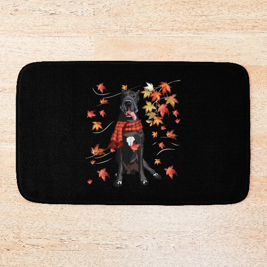 Maple Dog Leaf Fall Hello Autumn Funny Great Dane Bath Mats
