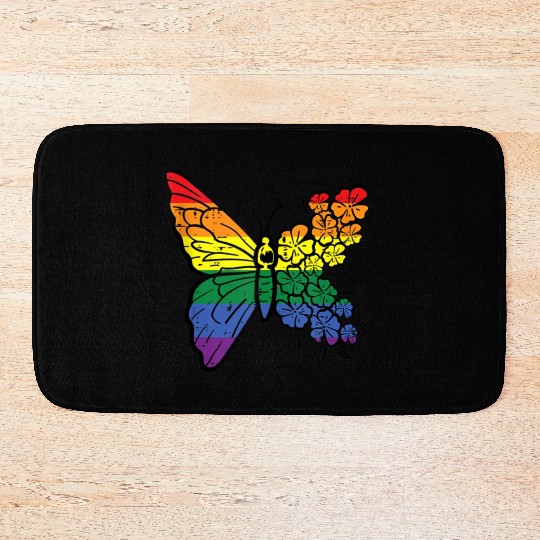 Gay Pride Butterfly Flower Rainbow Flag Lgbt Bath Mats