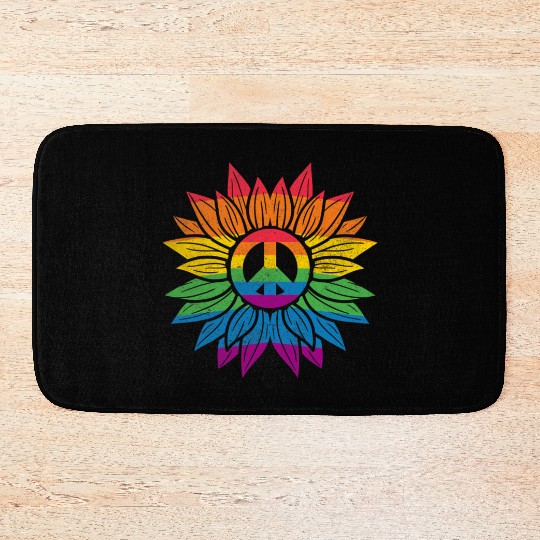 Rainbow Sunflower Love Is Love LGBT Gay Lesbian Bath Mats