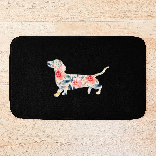 Floral Dachshund Dog Lover Design Bath Mats