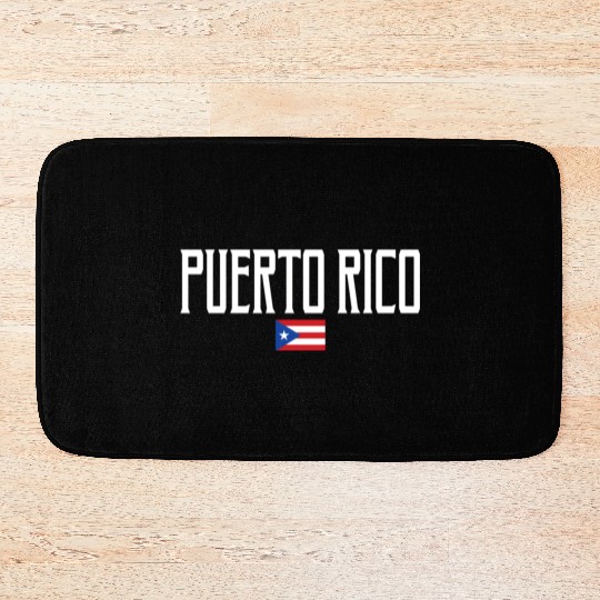 Puerto Rico Flag White Text Bath Mats