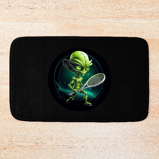 Green Alien's Cosmic Tennis Game Bath Mats