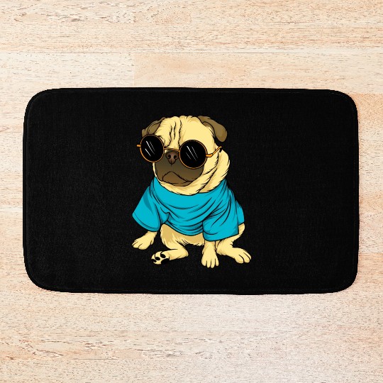 Cool Retro Pug Wearing Sunglasses Pug Lover Gift Bath Mats