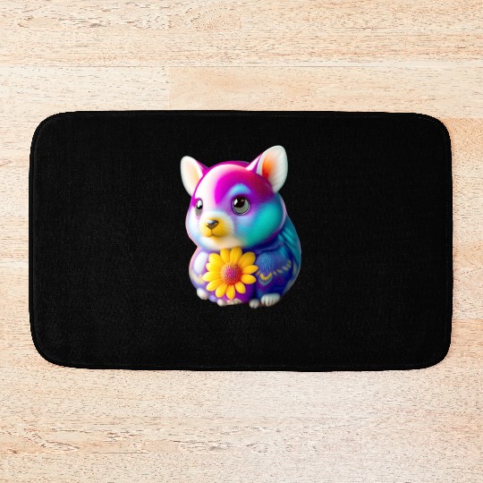 3D Cute Baby Animals with a yellow flower Bath Mats