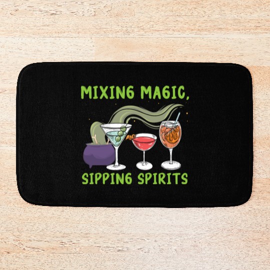Mixing Magic Sipping Spirits Bartender Halloween Bath Mats