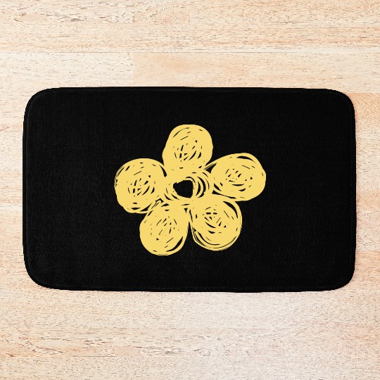 Yellow Chalkboard Flower Doodle Bath Mats