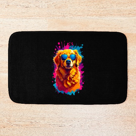 Cool Golden Retriever with Sunglasses 2 Bath Mats