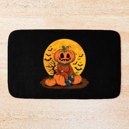 Cool Pumpkin Person Creepy Halloween Pumpkin Bath Mats