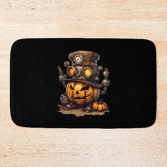 Steampunk Halloween: The pumpkin of the future Bath Mats