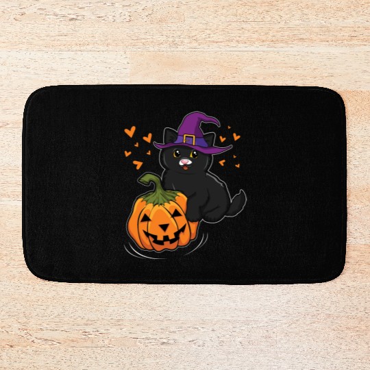 Witch Cat In Pumpkin Cool Creepy Halloween Bath Mats
