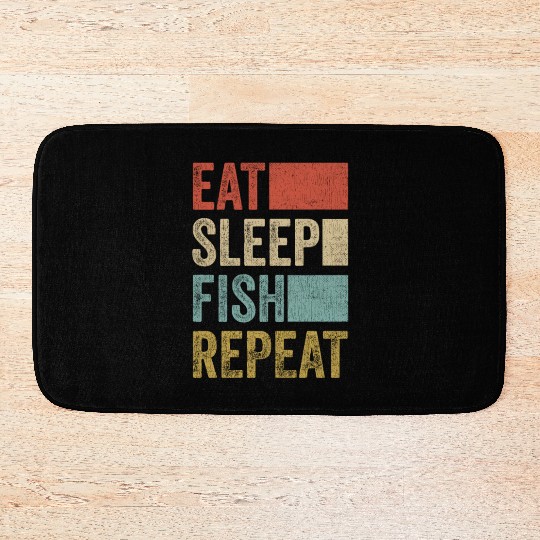 Eat Sleep Fish Repeat Fisher Gift 70s 80s Retro Bath Mats