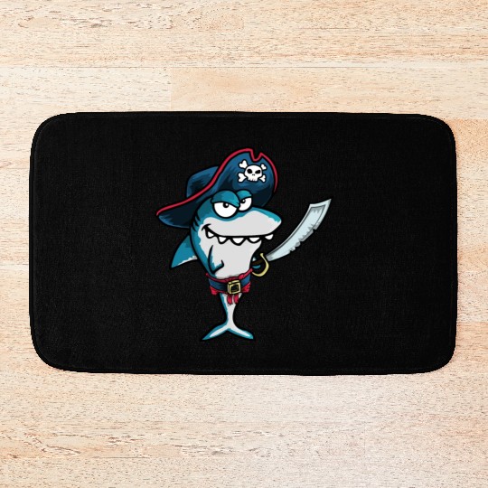 Funny Evil Smiling Pirate Shark Captain of the Sea Bath Mats