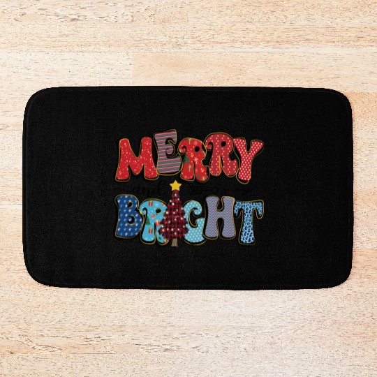 Merry and Bright Chistmas Tree Family Christmas Bath Mats
