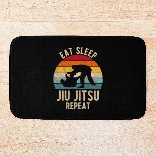 Eat Sleep Jiu-Jitsu Repeat Funny BJJ Bath Mats Retro