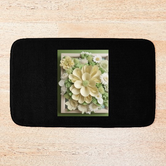 Creamy Green Floral Fantasy Bath Mats