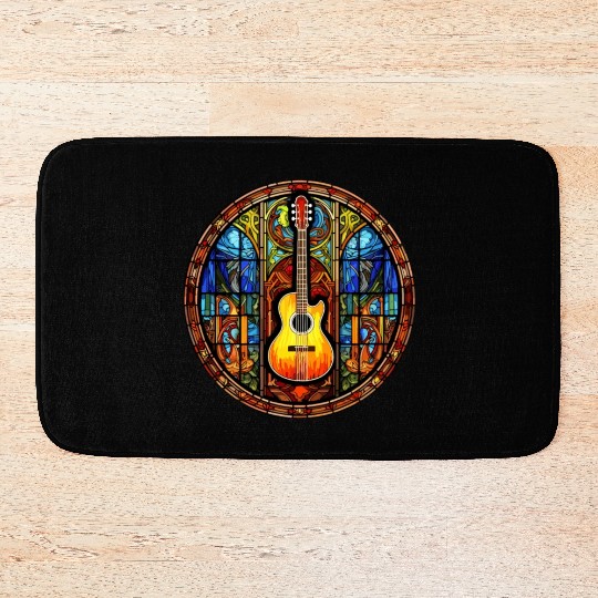 Cool Stained Glass Art Guitar for Men and Women Bath Mats