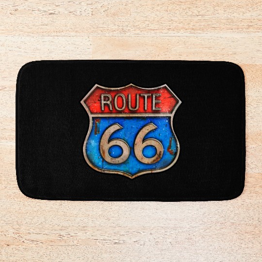Route 66 vintage sign - Rusty metal Bath Mats