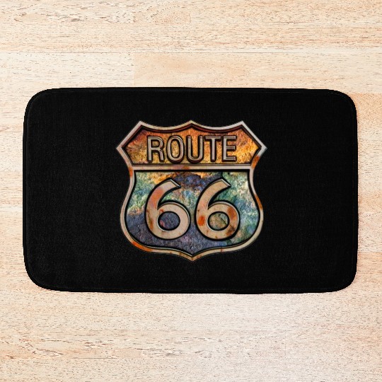 Route 66 vintage sign - Dingy metal sign 2 Bath Mats