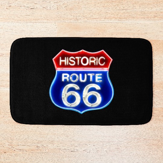 Route 66 neon sign Bath Mats